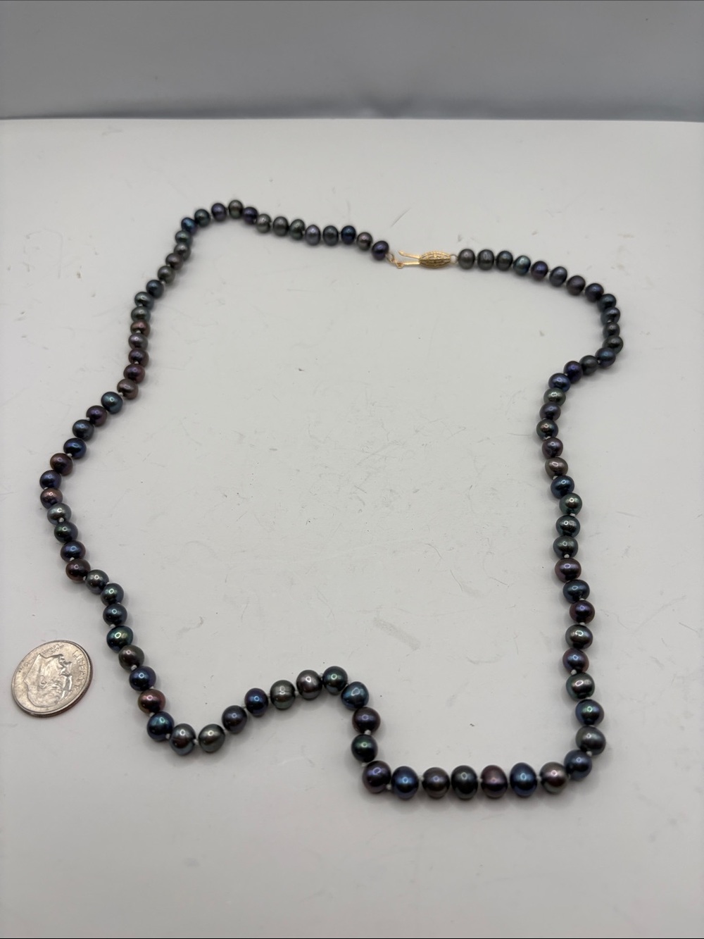 Natural Black Freshwater Pearl 14k Gold Clasp Necklace  24 inches
